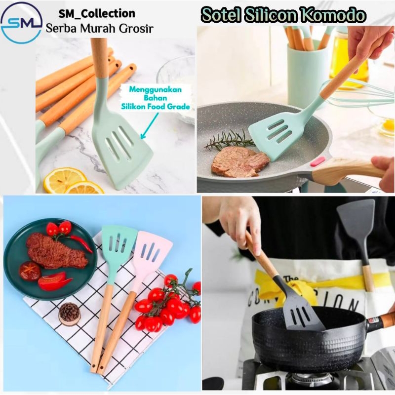peralatan dapur/Peralatan masak/Spatulla gagang kayu/Spatula masak/Sotel silikon lubang Zafire