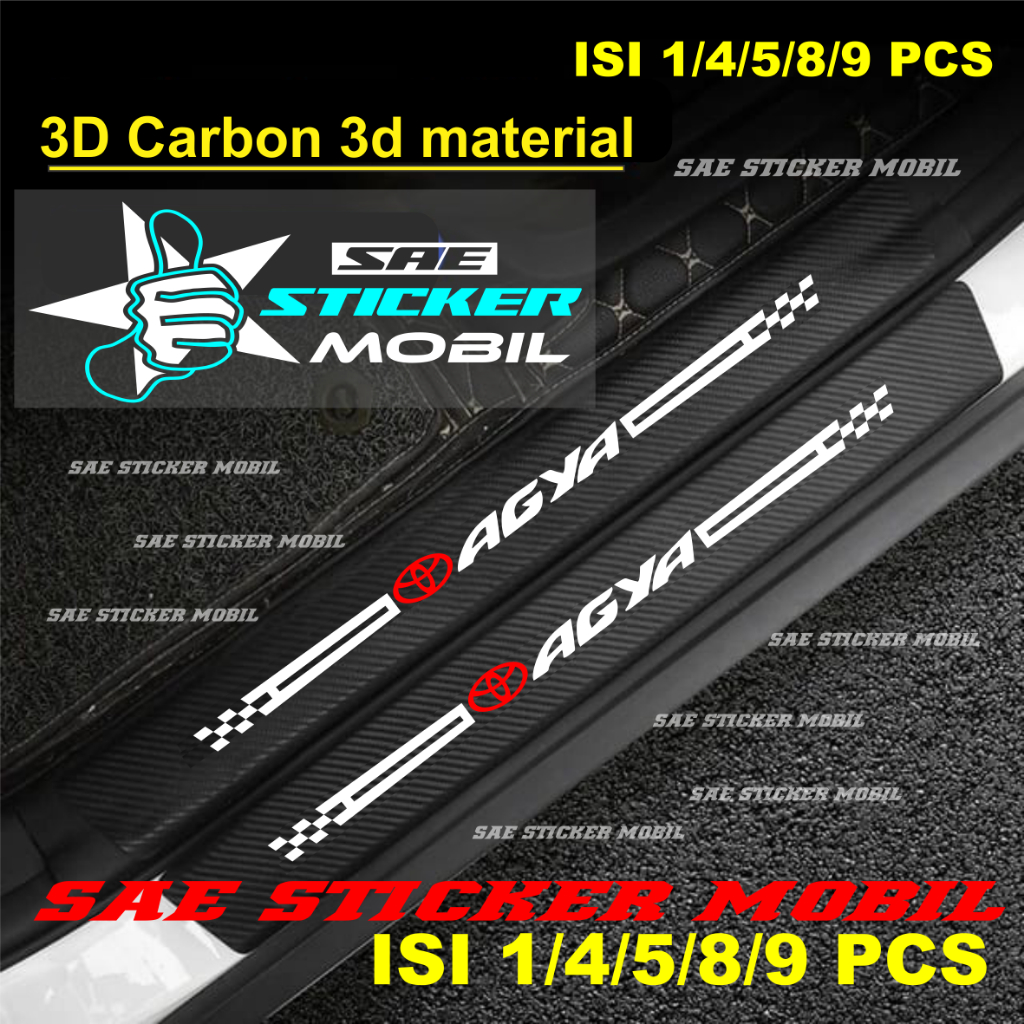 9PCS sticker carbon 3d mobil toyota agya stiker sill plate karbon 3d mobil agya