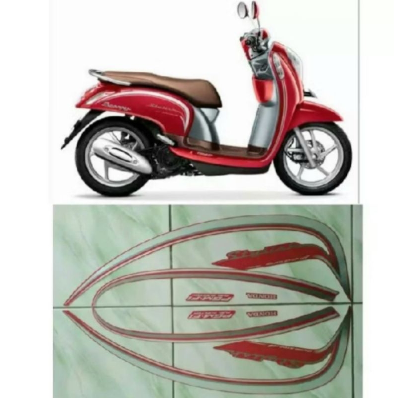 stiker striping lis bodi motor scoopy stylis tahun 2015/2016 warna merah