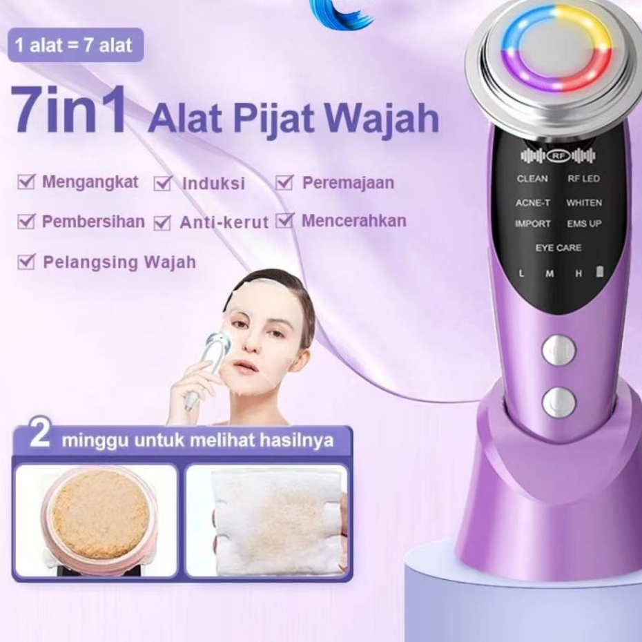 7in1Alat Setrika V Shape Thin Face Lifting Wajah Pemijat Pemutih Wajah Facial Anti Aging Sheet Maske