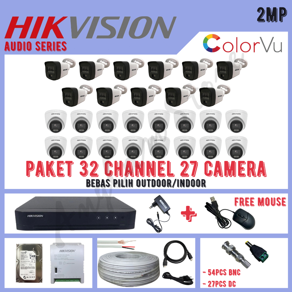 Paket CCTV Hikvision ColorVu 2MP 32 Channel 27 Kamera ColorVu Turbo HD 1080P Audio Series
