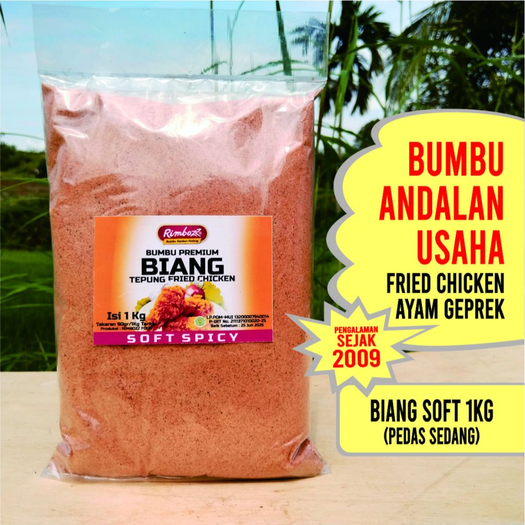 

Biang Tepung Fried Chicken 1kg SOF SPICY, bumbu biang tepung Rimbozz untuk usaha ayam geprek, crispy