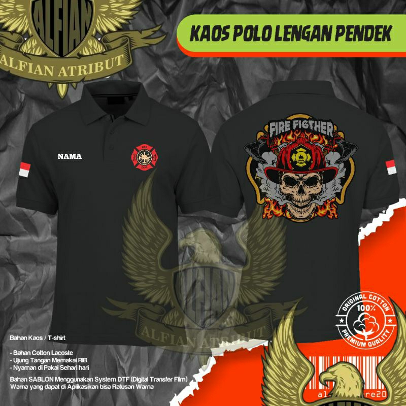 KAOS KERAH POLO DAMKAR/FIREFIGHTER LENGAN PENDEK,kaos atasan damkar firefighter lengan pendek