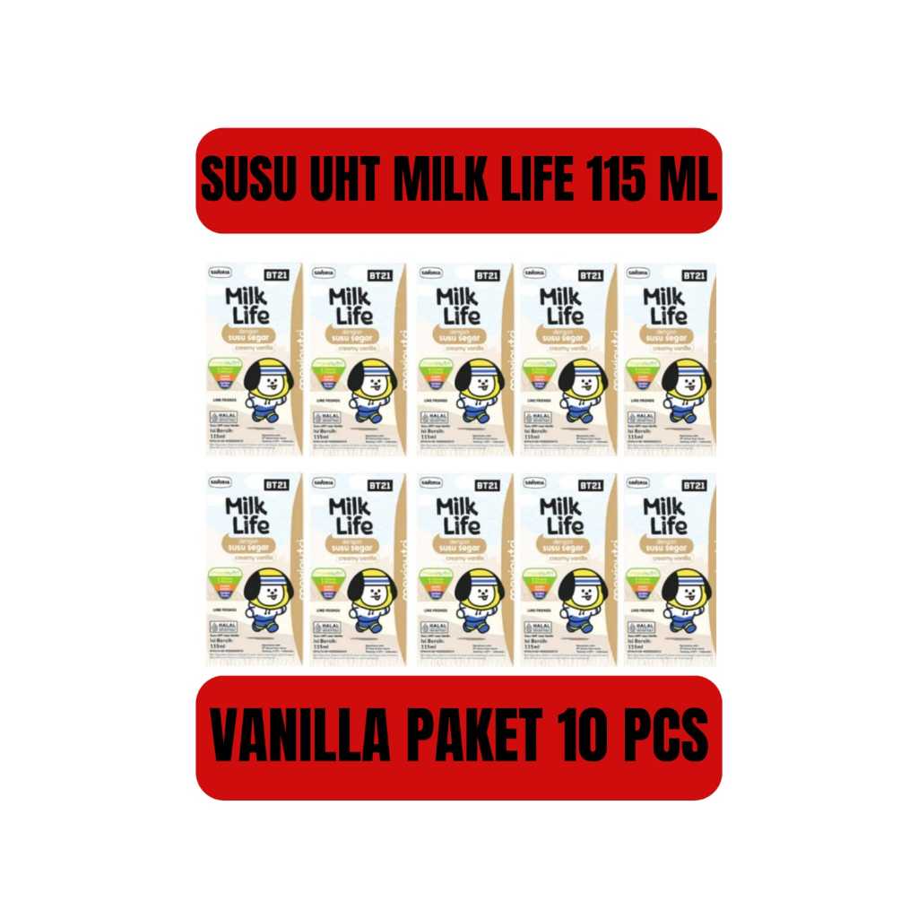 

susu UHT creamy vanilla milk life kids 115 ml bt21 (paket 10 pcs) / susu UHT vanilla / susu UHT vanila
