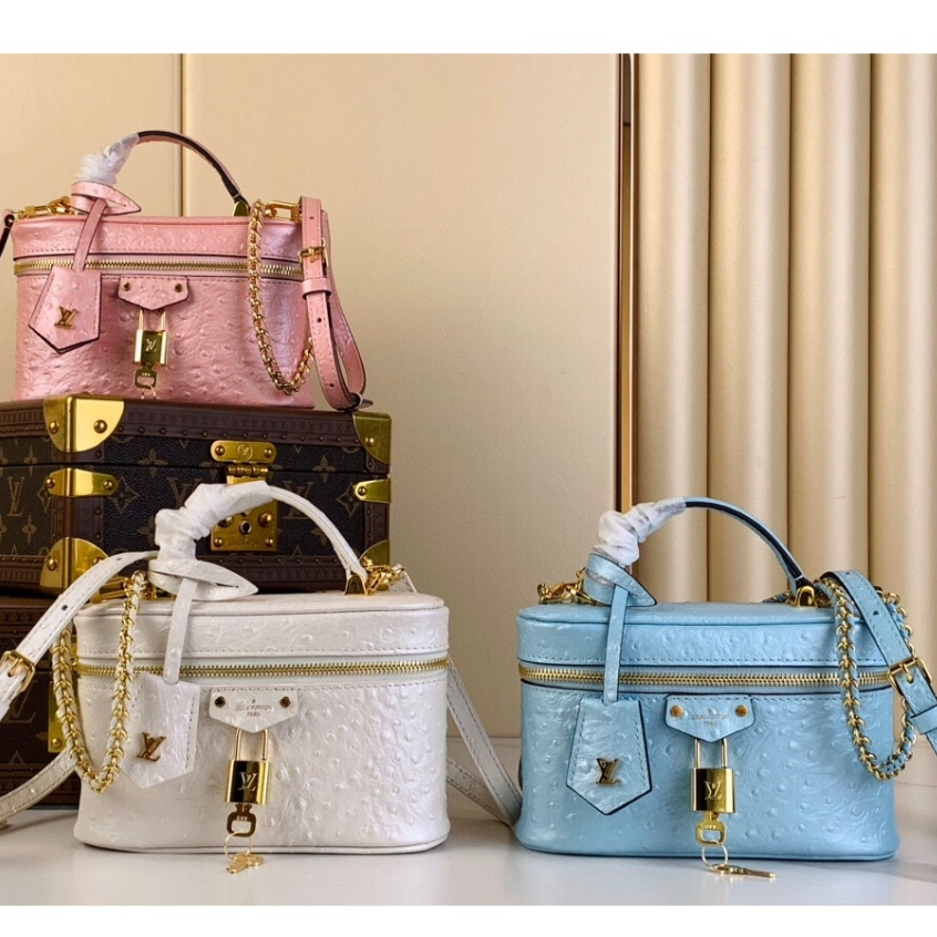 【100%Kualitas terbaik】Produk baru Pola burung unta Tas rias Ransel bahu samping Tas rantai Top Handl