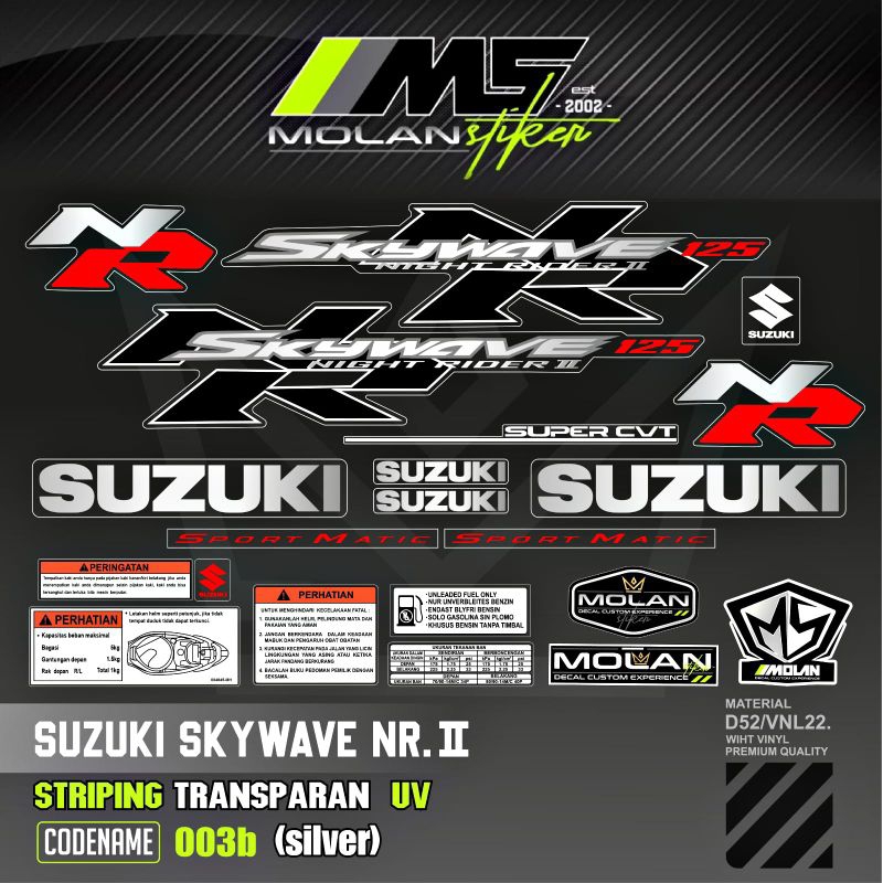 Decal Sticker Striping Variasi Transparan Uv Skywave NR 2 Sport Matic Hitam Mocca Skywave Nigt Raide