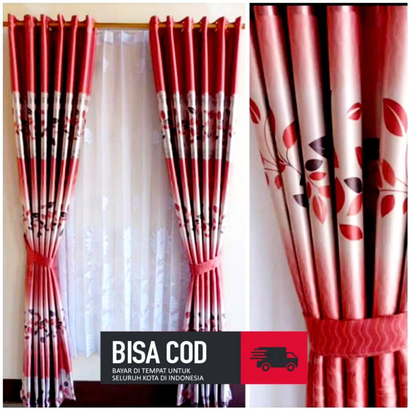 hordeng jendela gorden pintu kamar aesthetic bahan blackout import premium motif daun ungu