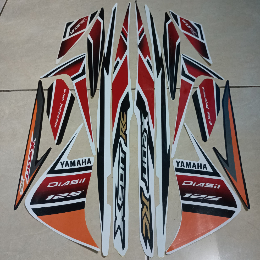 stiker striping yamaha xeon rc 125 2013 putih oren lis body standar berkualitas original