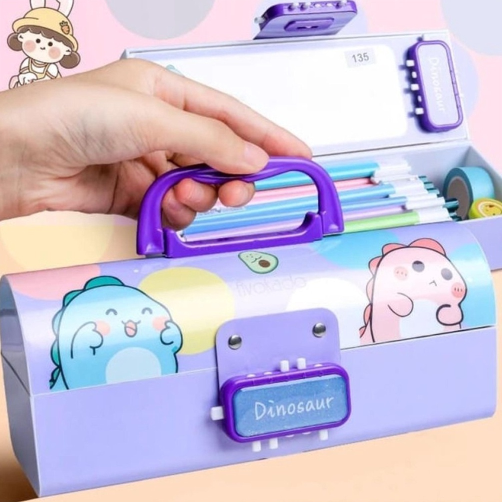 

ART H5X8 passcode kotak tepak tempat pensil alat tulis pencil stationary case dengan kunci pin pasword passcode motif gambar karakter kartun lucu untuk anak laki laki cowok perempuan