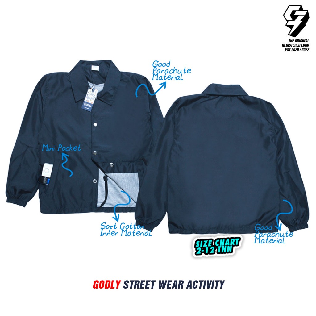 Promo Jacket Coach Anak Polos Usia 1 12 Tahun Bahan Parasut Tebal Unisex Laki Laki Perempuan