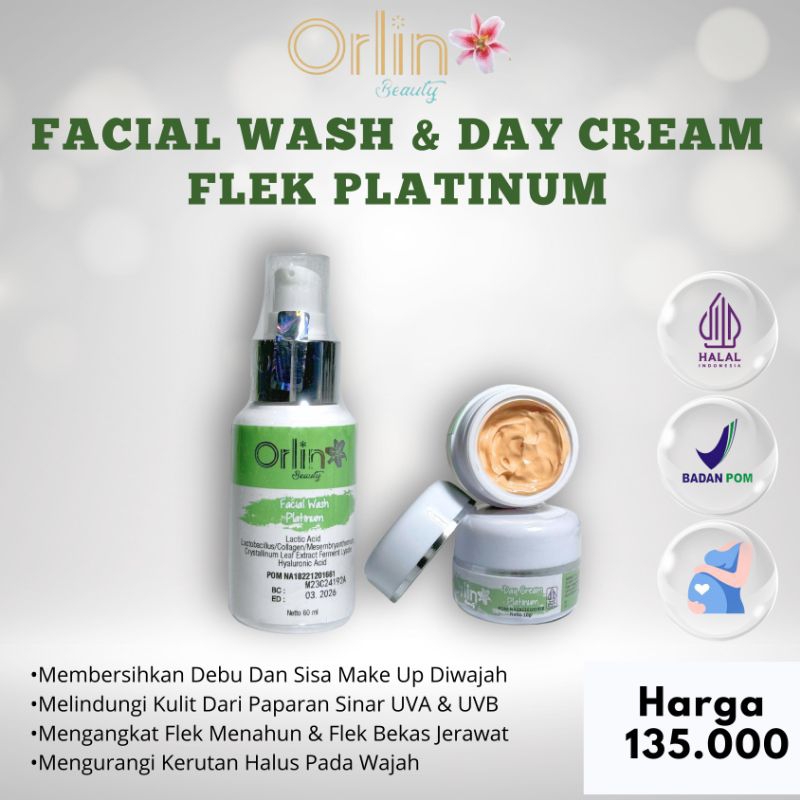 Paket Hemat Facial Wash + Day Cream Flek Orlin Beauty Skincare  Flek Platinum Mencerahkan Wajah Meng