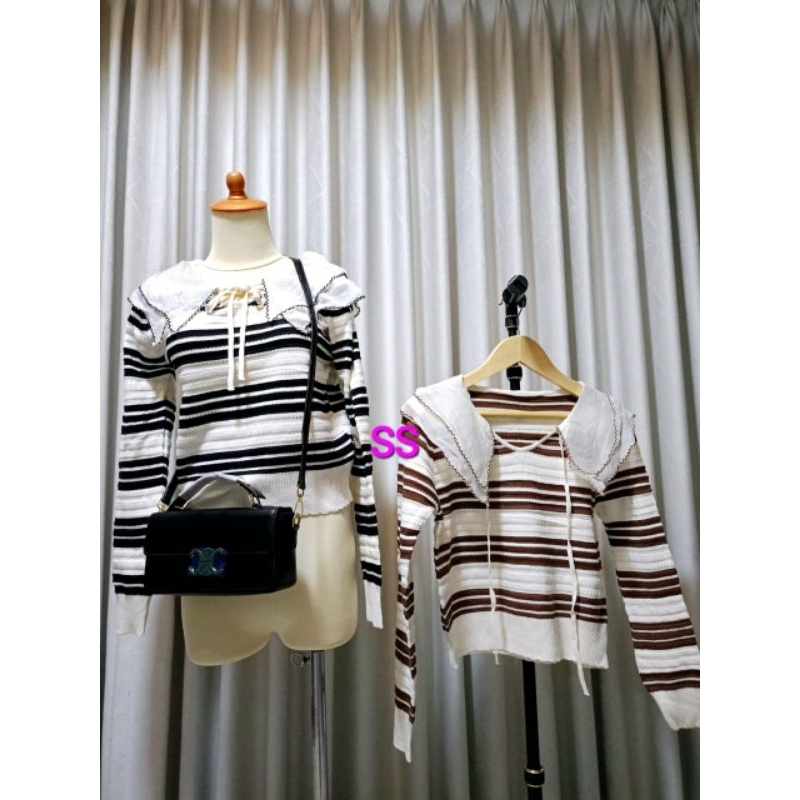 Rajut knit kaos salur renda atasan top premium import