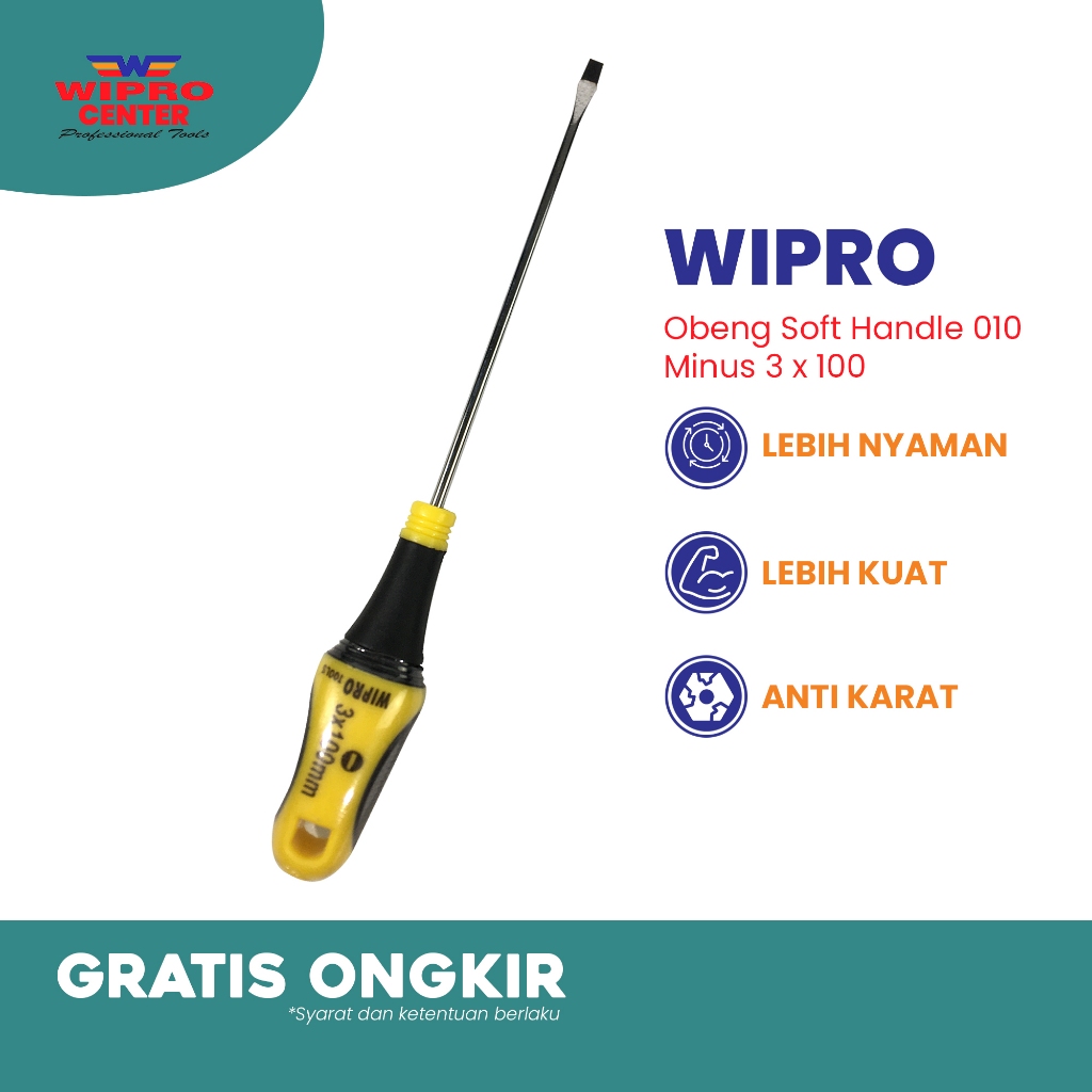 Obeng kurus WIPRO 010 Obeng Soft Handle Minus 3 x 100