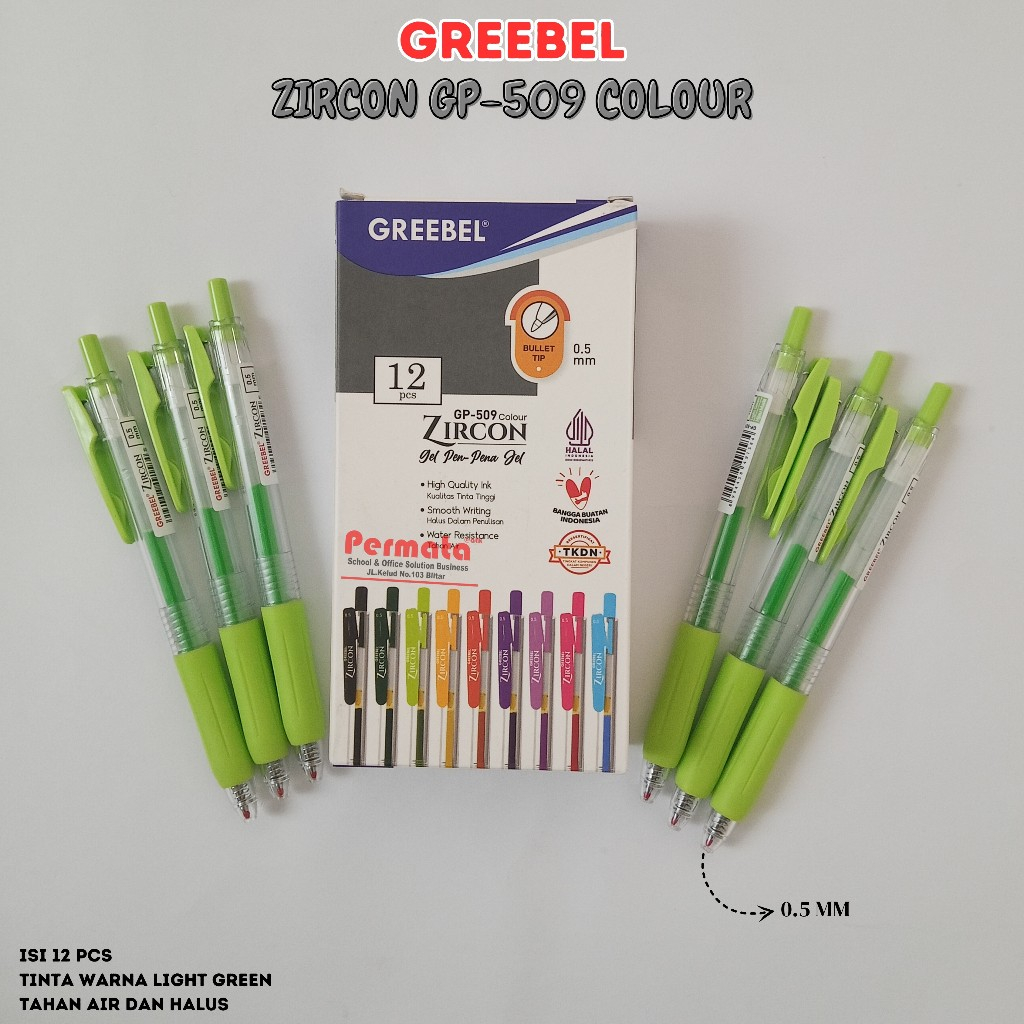

GREEBEL PULPEN GEL / Gel Pen Zircon GP-509 0.5 Hijau/ Ballpen Gel Ballpoint Bolpen Bolpoin Pena Gel