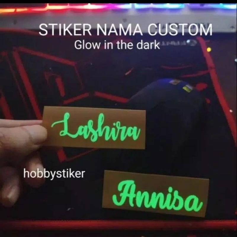 

Stiker nama custom glow in the dark bebas request