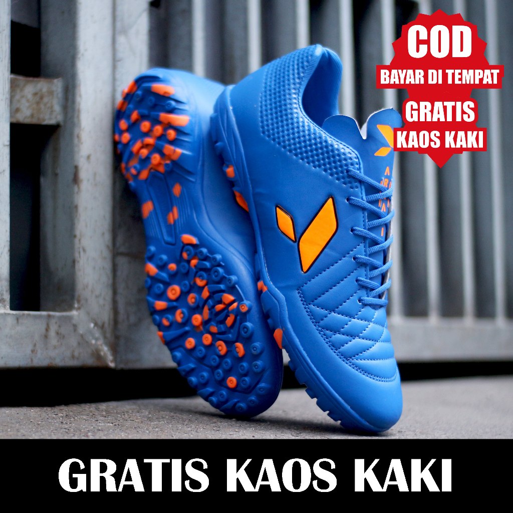 Discount 707001 (Bayar Di Tempat) COD SEPATU FUTSAL MINI SOCCER PRIA TIEMPO HITAM SOL KARET MENTAH