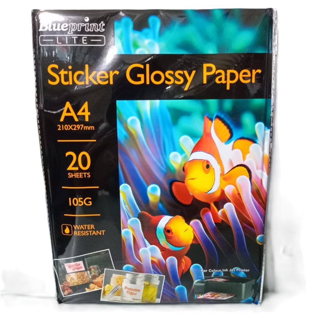 

Sticker Glossy Paper BluePrint Lite A4 105gsm 20sheets Water Resistant Kertas Stiker Putih Mengkilap