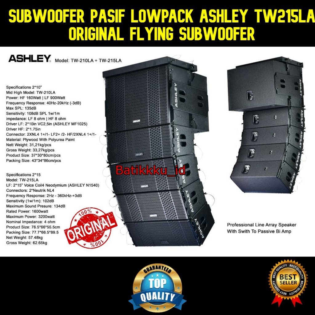 Flying Subwoofer Lowpack ASHLEY TW 215LA TW215LA TW 215 LA Original 2 x 15 Inch 1600 Watt