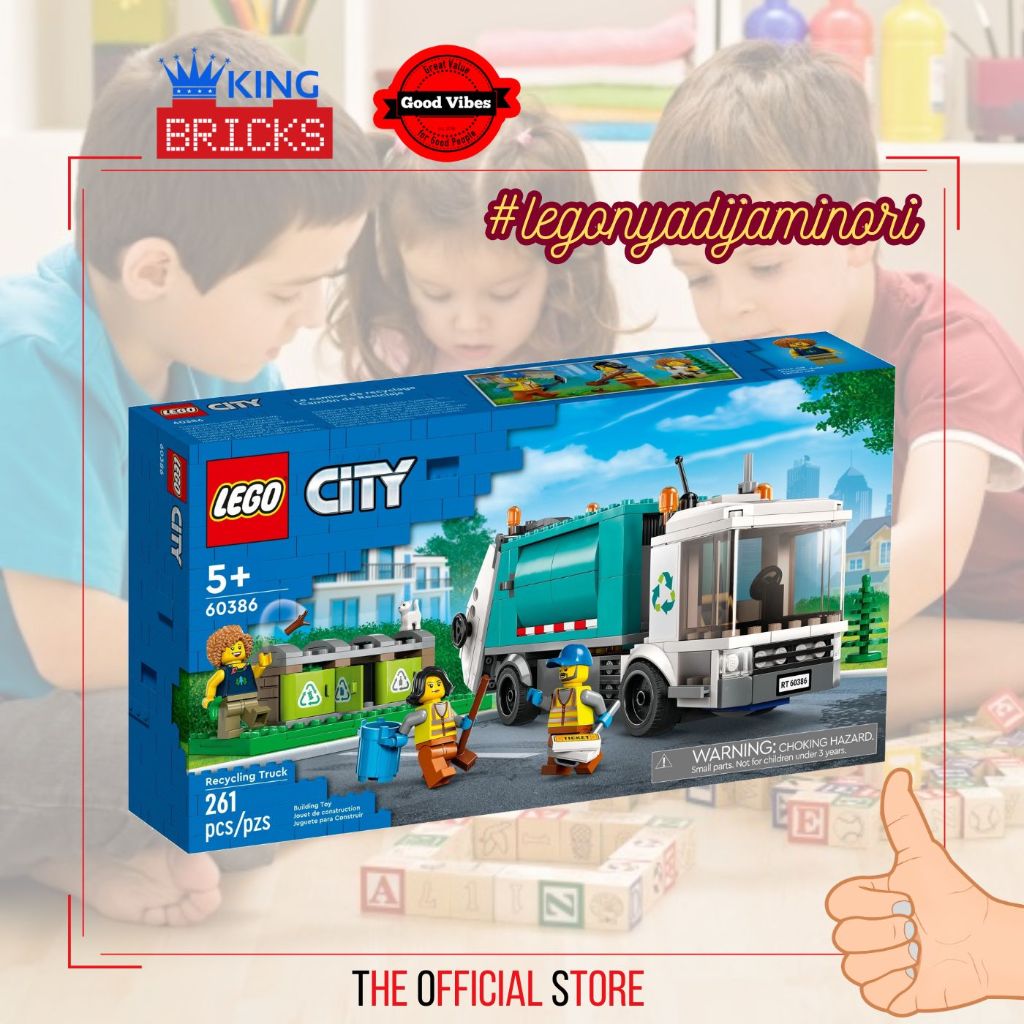 LEGO Original CITY 60386 Recycling Truck - Mainan Anak Edukasi Truk Mobil Sampah Kota