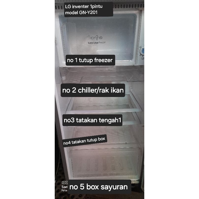 RAk bekas kulkas LG inventer 1pintu model GN-Y201 SL