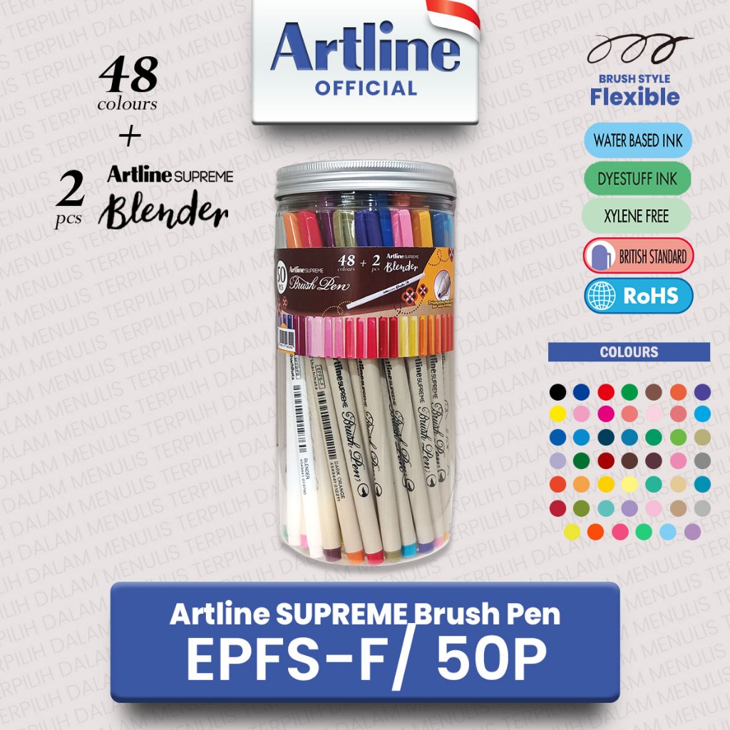 

Artline SUPREME Brush Pen EPFS-F/ 50P / Spidol Brush SET Toples Gold Silver 50 pcs Kuas Gambar Sketsa Lettering Calligraphy 48 Colours + 2 pcs Blender