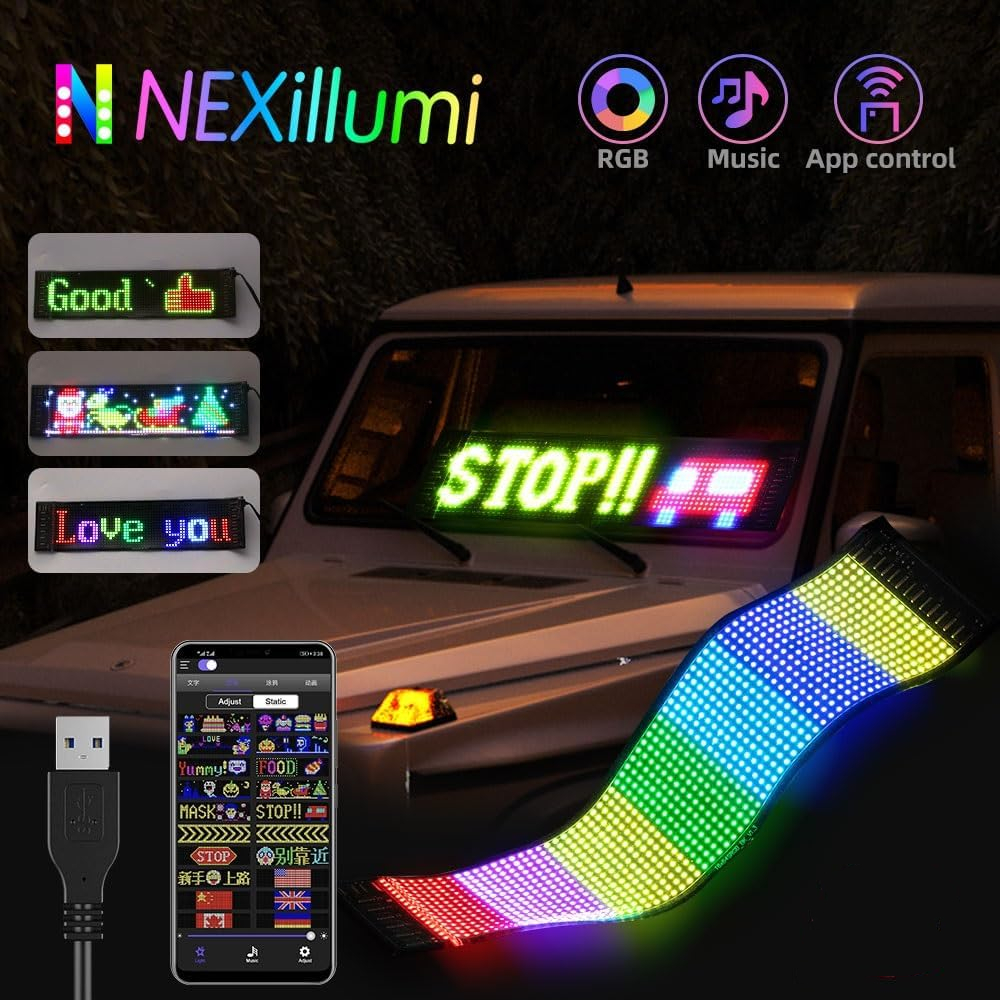 Running Text LED Matrix Panel Bluetooth Colorful Display Kit 5V Papan Lampu Pesan Iklan Mobil Tulisa