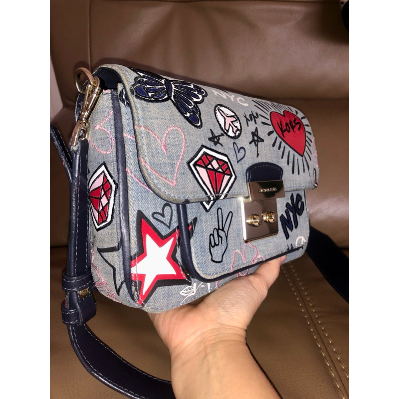 MK Sloan Editor Embroidered Denim Shoulder Bag