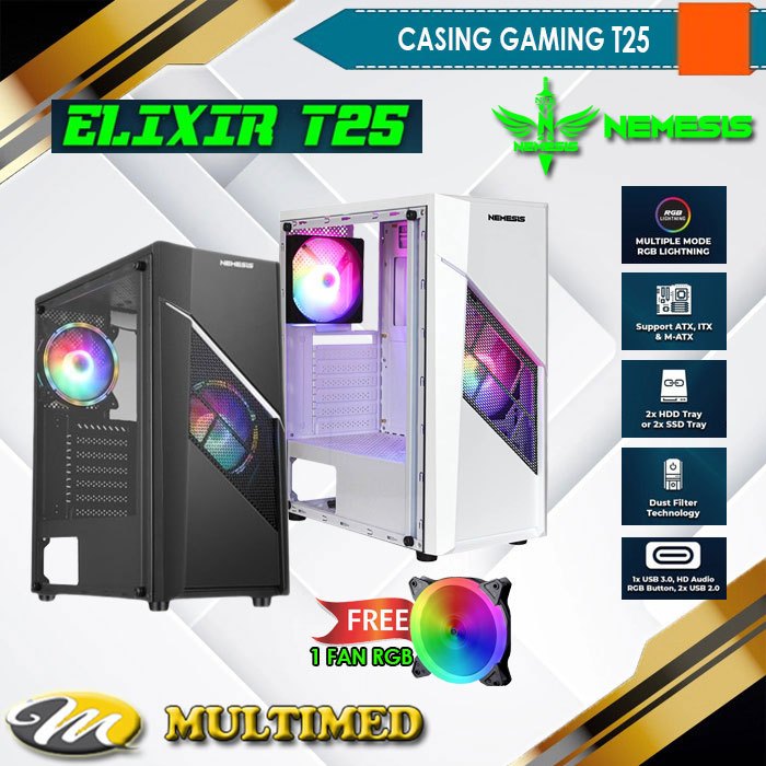 PC CASE / CASING PC GAMING NYK NEMESIS T25 ELIXIR FREE FAN CASE