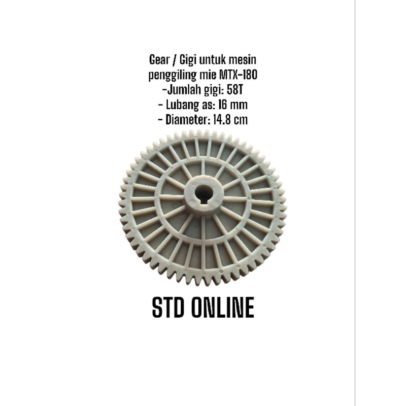 Gear / Gigi untuk mesin penggiling mie tipe MJ180- Bahan dari plastik/fiber- Jumlah gigi: 58 gigi