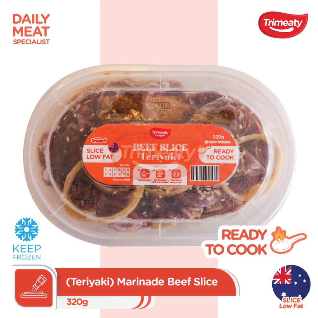 

Beef Slice Teriyaki (Low Fat) / Slice Low Fat Marinasi Teriyaki / Ready to Cook 300gr