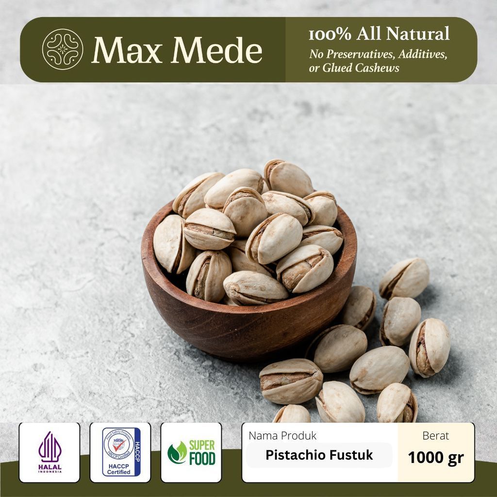 

Max Mede - Kacang Pistachio Fustuk Premium Roasted 1KG - Kacang Arab Pistacio Matang Panggang 1000g