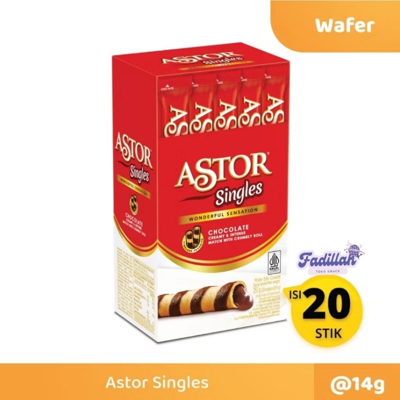 

1 BOX ASTOR SINGLE Sensasi COKELAT LUMER WAFER RENYAH Wafer Stik Coklat singles - 20pcs x 14gr