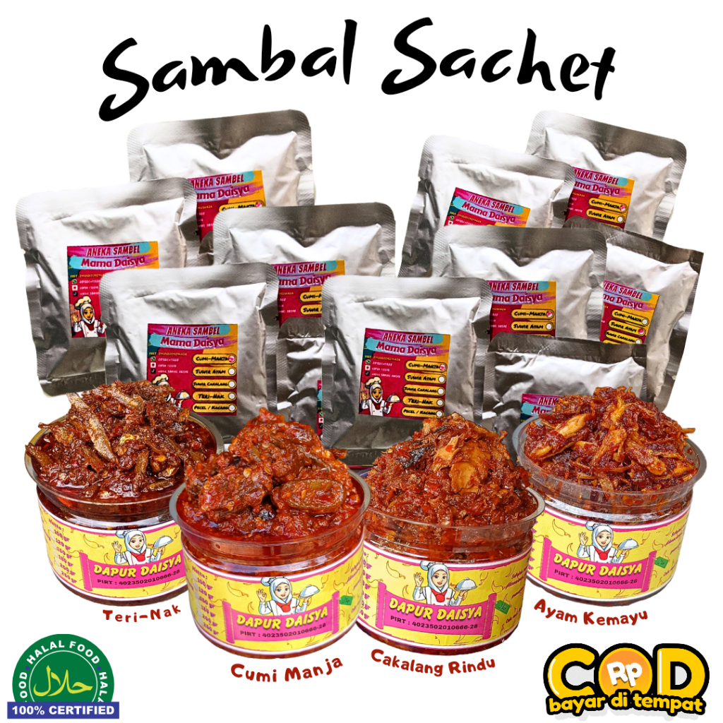 SAMBAL-SACHET-BABY-CUMI-TERIMEDAN-PARU-CAKALANG-TUNA-UDANG-BAWANG-OSENG-MERCON-AYAM-SUWIR-TERASI-PED
