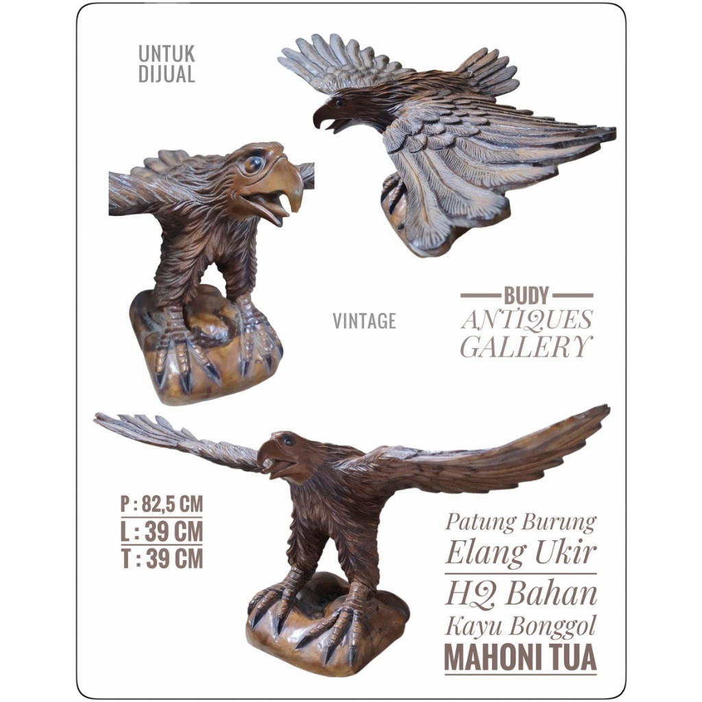 Patung Burung Elang Ukir Alusan Tempo Dulu Bahan Bonggol Kayu Mahoni Tanpa Sambungan