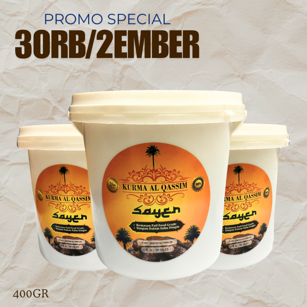 

Paket promo termurah 2pcs Kurma Ember Al Qassim 400gram per ember