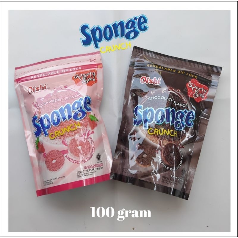 

oishi sponge crunch 100gr rasa coklat dan stroberi