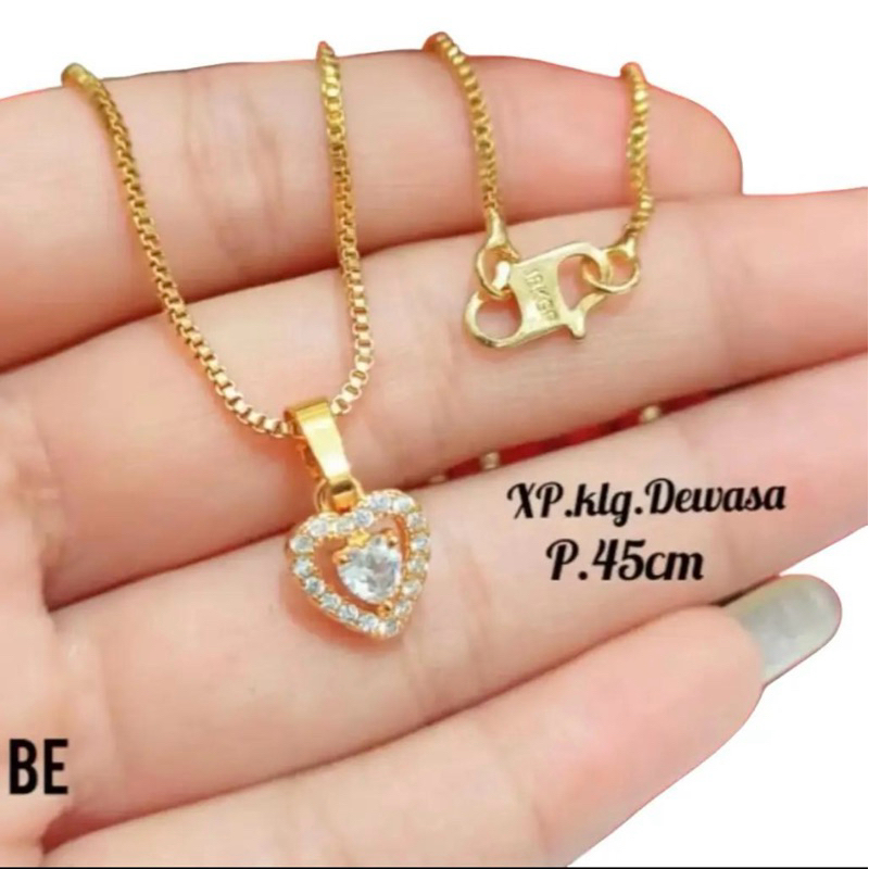 kalung nuri liontin love permata putih, kalung wanita model nuri liontin love permata putih