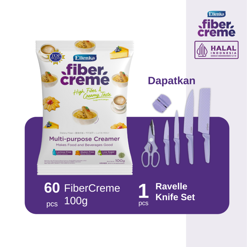 

[FREE Ravelle Knife Set] FiberCreme Sachet 100 gr - 60 Pcs (1 Carton)