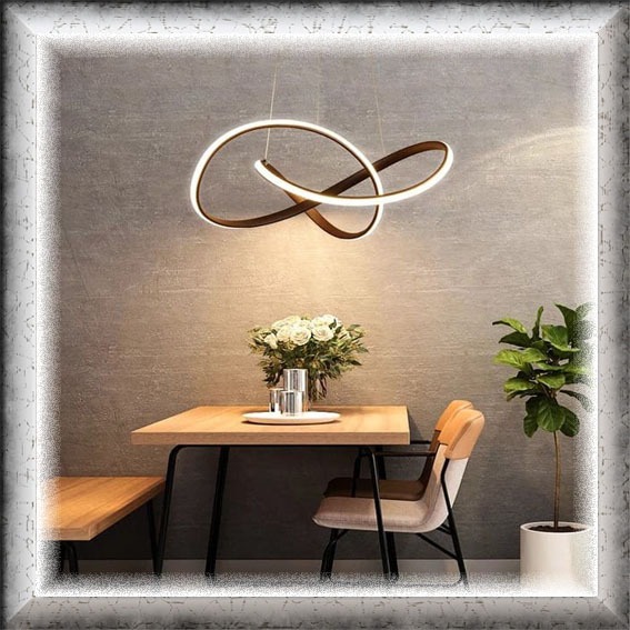 Lampu Hias susun Gantung Besi Aluminium PVC Silikon Acrylic Linear Led 3 warna sinar cahaya putih ku