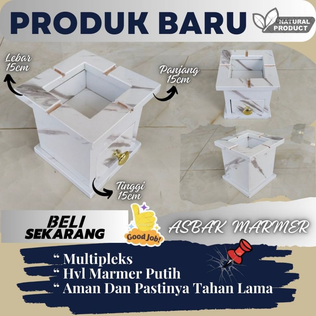 Asbak Laci HPL Marmer Putih/Asbak Aesthetik/Asbak Minimalis