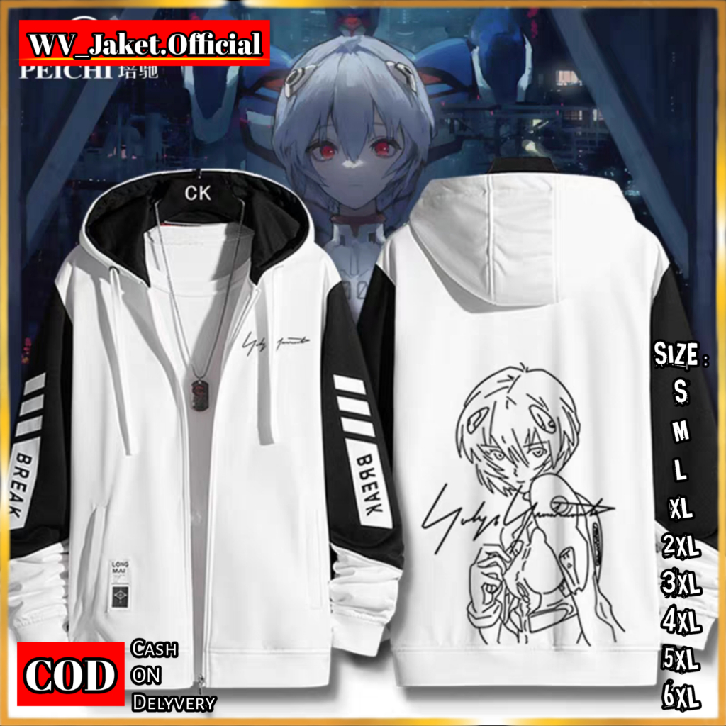 WareVisible Jacket Hoodie ZIPPER AYANAMI EVANGELION Oversize Korean Style Unisex Jaket Fleece