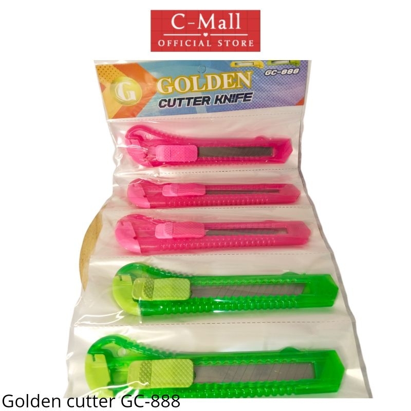 

C-MALL (1 Pcs) Cutter Besar Murah GOLDEN GC-888 Warna Warni Bening Transparan Tajam Bisa Refill & Lock