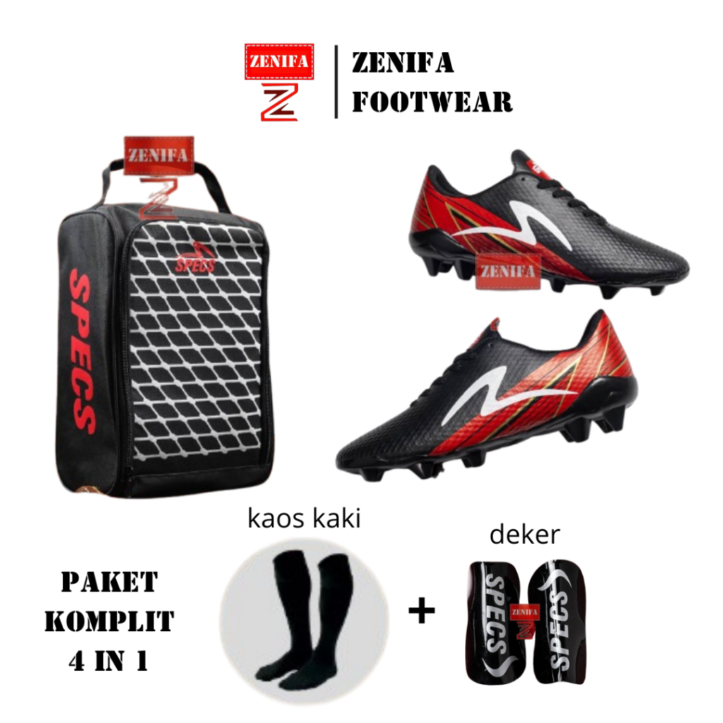 (PAKET KOMPLIT) SEPATU BOLA SPECS BOLA SPECS LIGHTSPEED BLACK RED SPECS OFFICIAL STORE