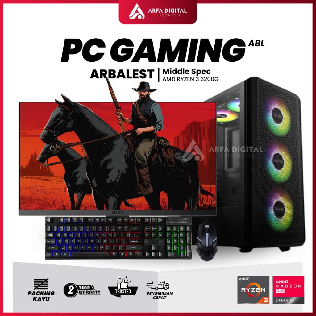 PC Gaming Fullset AMD Ryzen 3 3200G RAM 32GB Monitor 24" Keyboard Mouse Gaming Siap Pakai | ARBALEST