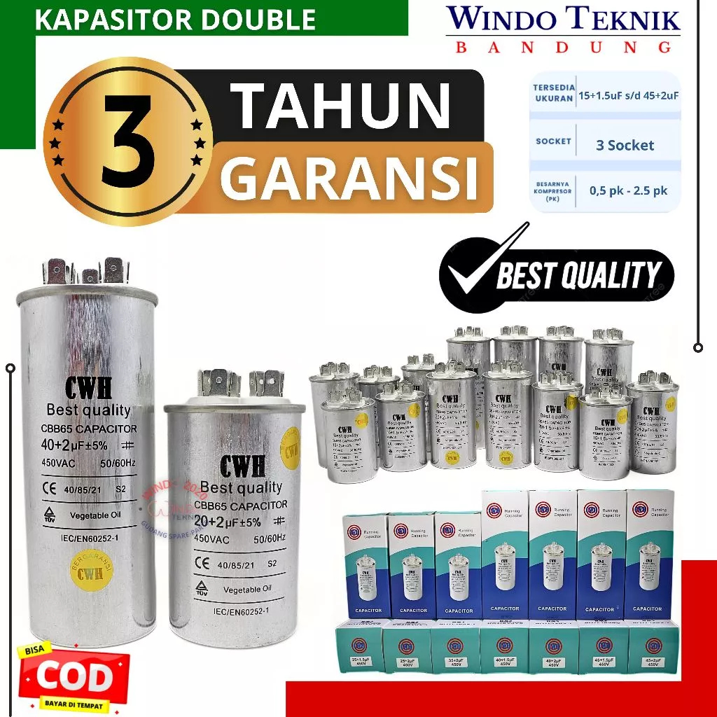[GARANSI 3 TAHUN] KAPASITOR AC LG | RUNNING CAPASITOR AC PANASONIC | CAPACITOR DOUBLE CWH ALUMUNIUM 
