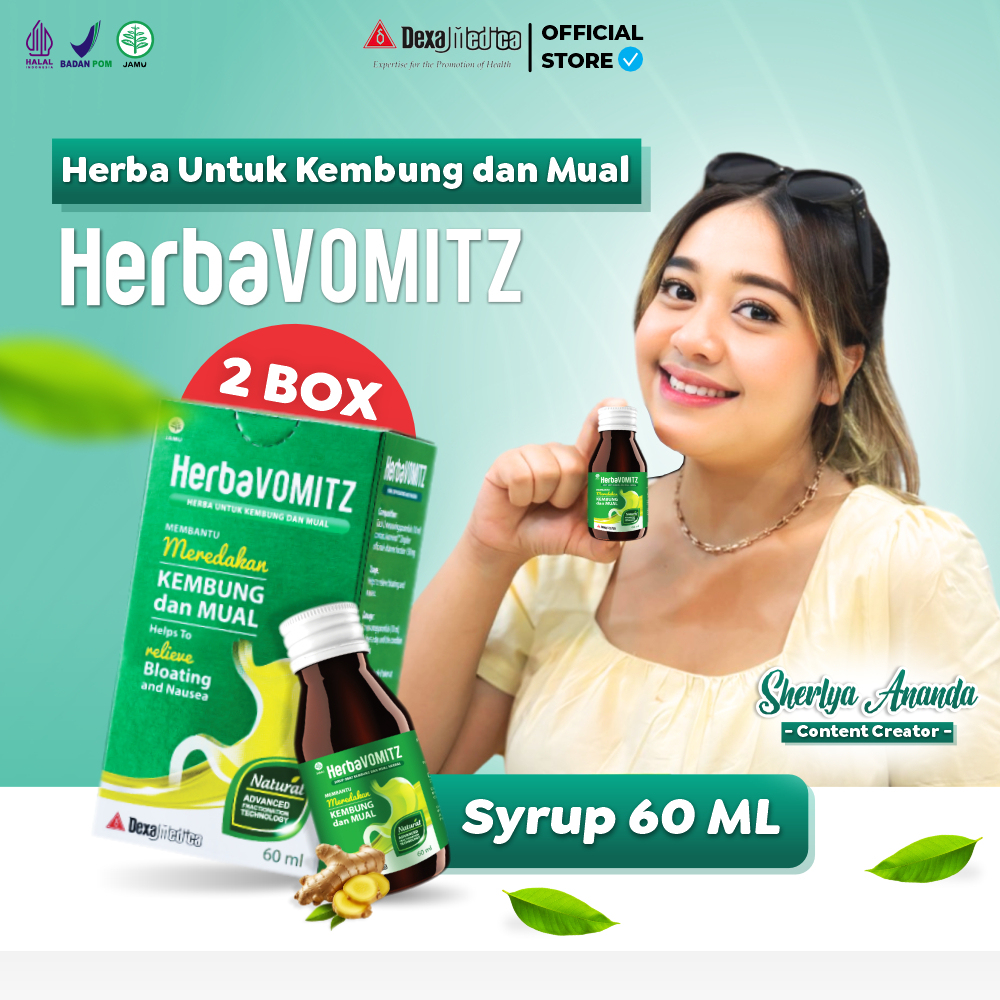 

2 Box - Herbavomitz Syrup 60ml - Herba untuk Mual, Kembung dan Asam Lambung