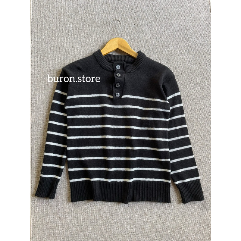 ALISA SWEATER RAJUT MOTIF STRIPE HITAM PUTIH WANITA LENGAN PANJANG