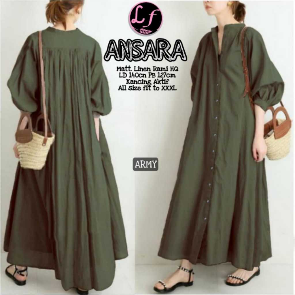 Ansara Maxy Dress Gamis Daily Wanita Oversize Ld 140 XXXXXL Super Jumbo Busui Polos Adem Nyaman
