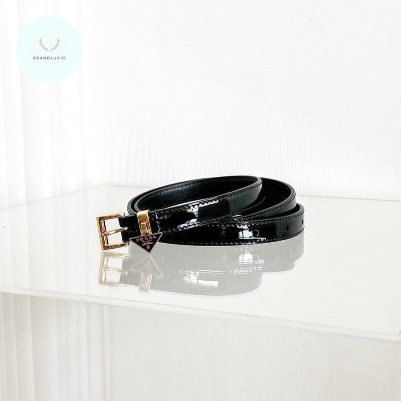 Prada Triangle Logo Belt Patent Leather Black