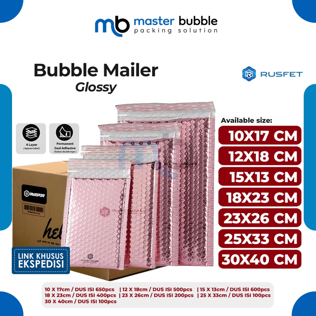 

Amplop Envelope Bubble Mailer Rose Gold Glossy / Security Bag Mailer Rusfet Harga Per Dus Ekspedisi